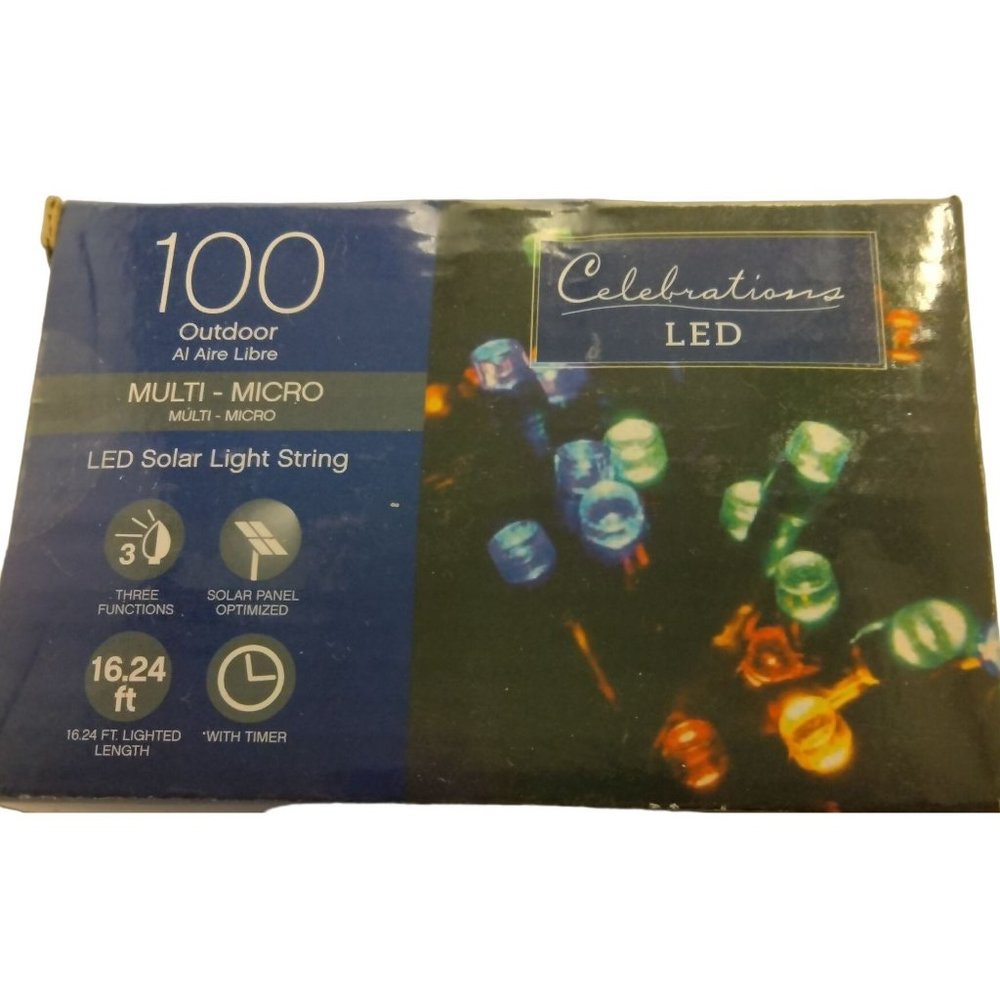 Celebrations Christmas Solar Lights LED Micro Multicolor Outdoor 100 Ct 16 Ft